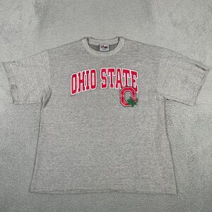 Vtg Ohio State Buckeyes Shirt Mens Large Gray Red Majestic‎ Textured Block O